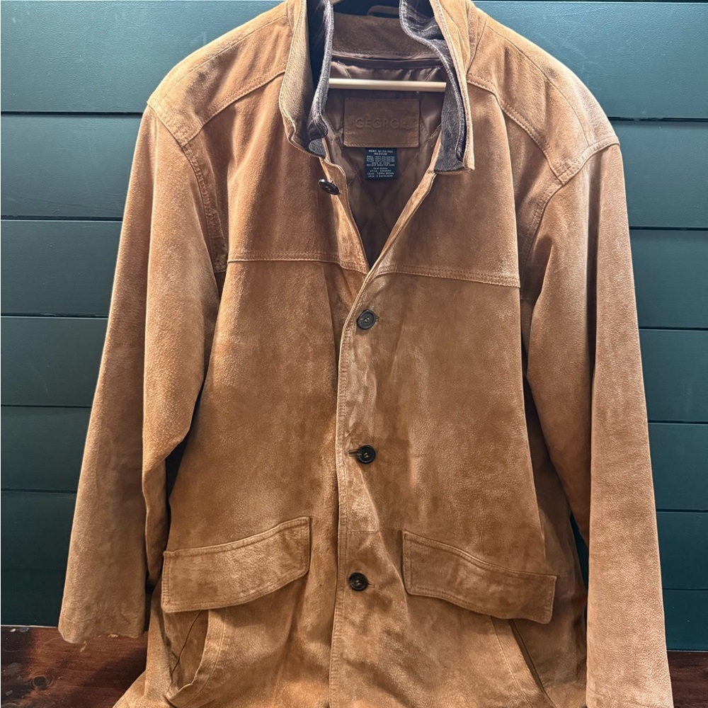 Tan Suede Leather Button-Up Field Chore Barn Jacket Men’s L/XL